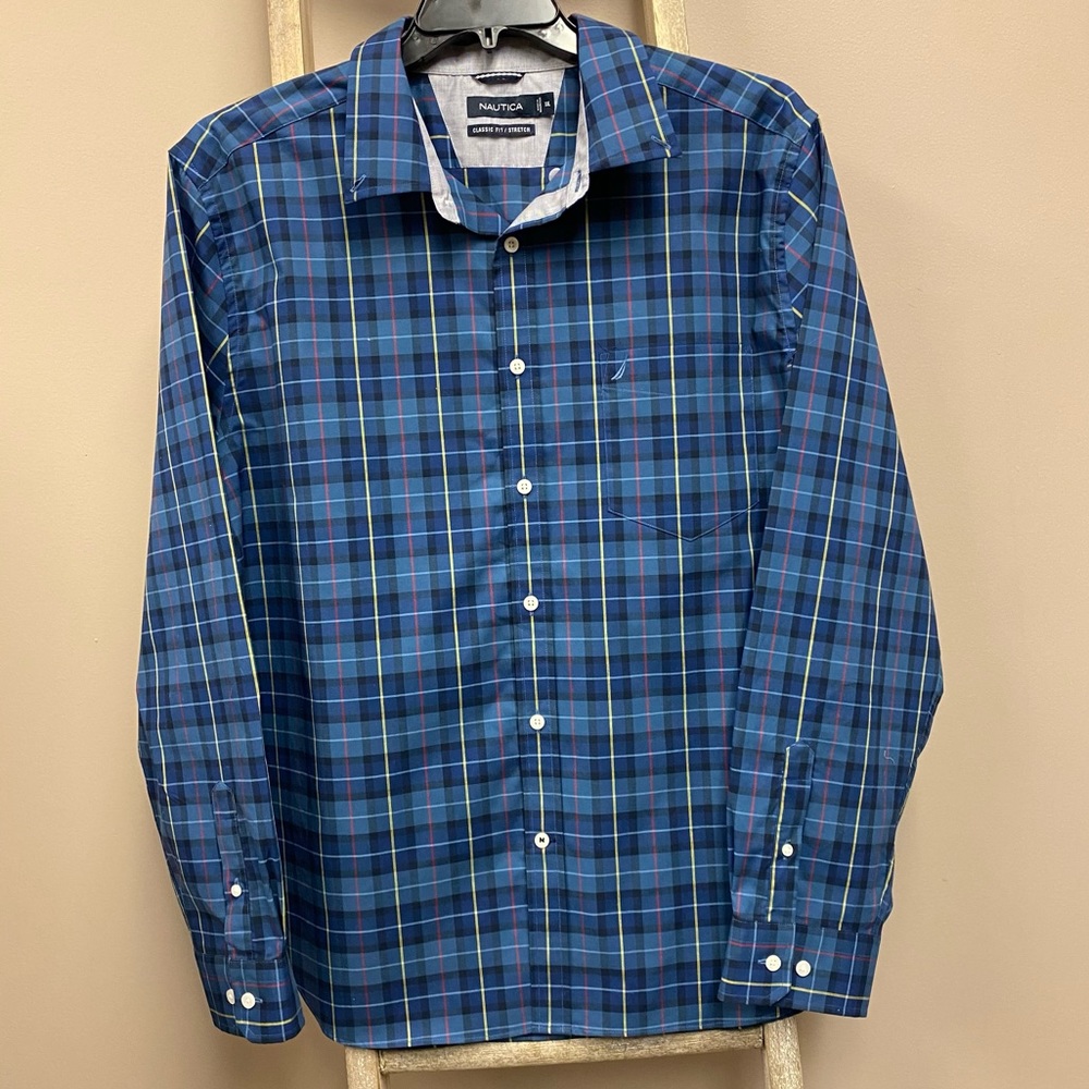 Nautica Blue Plaid Button Down Classic Fit Shirt - Picture 2 of 7
